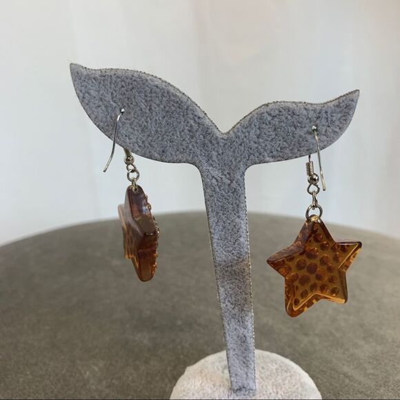 BROWN rhinestone embellished star earrings - Picture 9 of 11